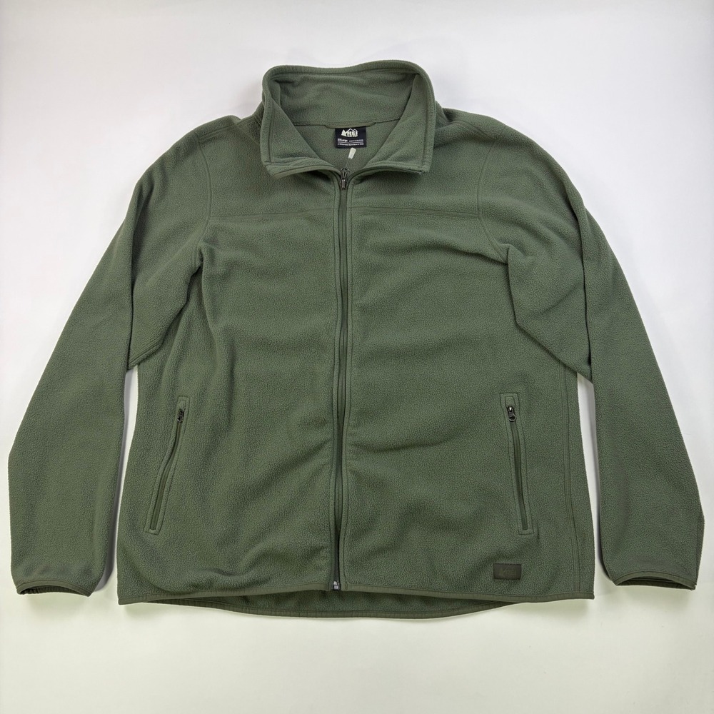 REI Co-op Full Zip Fleece Jacket Mens 2XL Green Midweight Hiking Layering